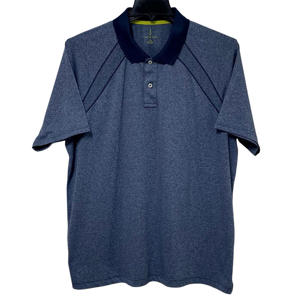 Lands End Polo Shirt Mens XL Extra Large Blue Heather Moisture Wicking Golf